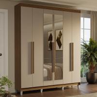 Guarda-roupa Casal Com Pés 6 Portas Batentes Com Espelho Rustic-crema-rustic Saturno Madesa - 1