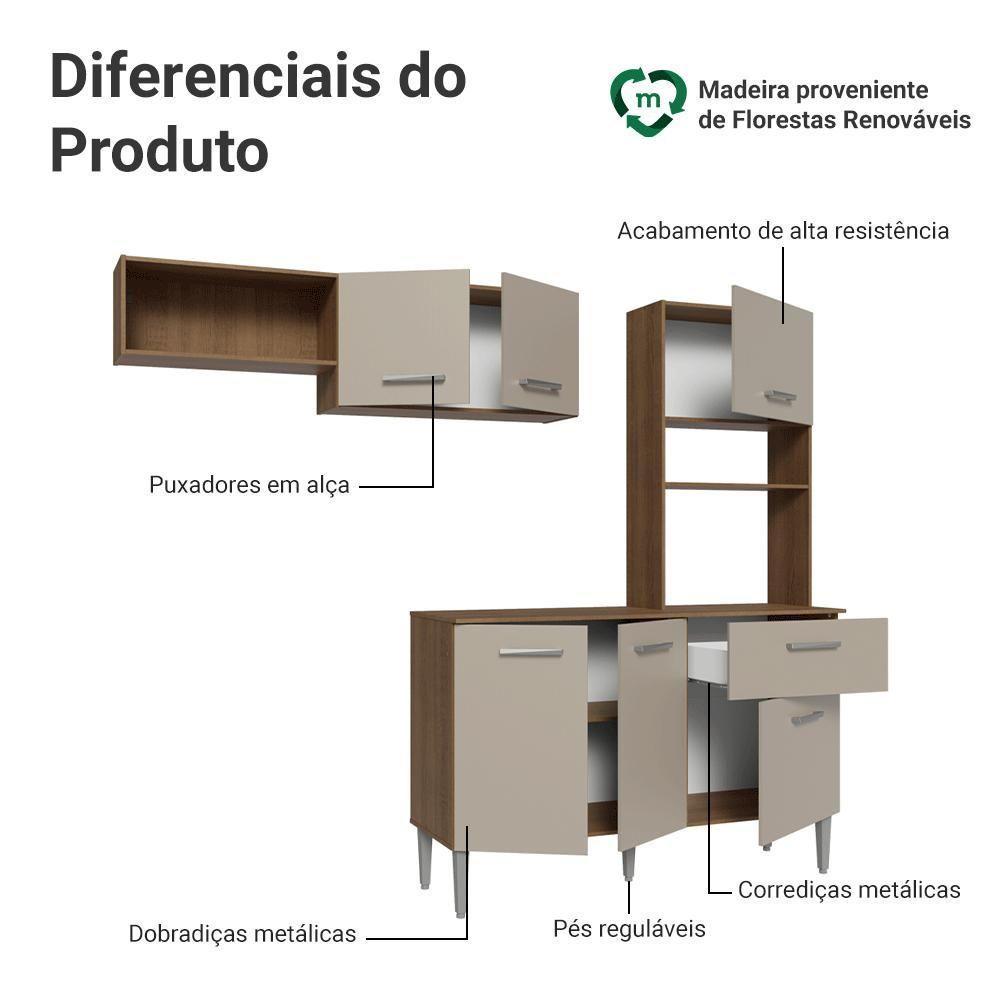 Armário De Cozinha Compacta 196cm Rustic-crema Aura Madesa - 4