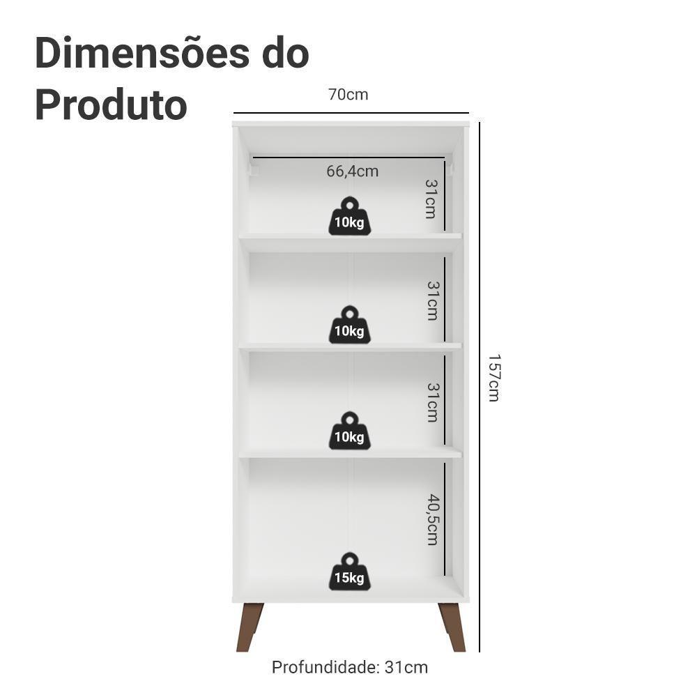 Cristaleira 70 Cm 2 Portas De Vidro Com Pés Trapézio Branco-rustic Vik Madesa - 3