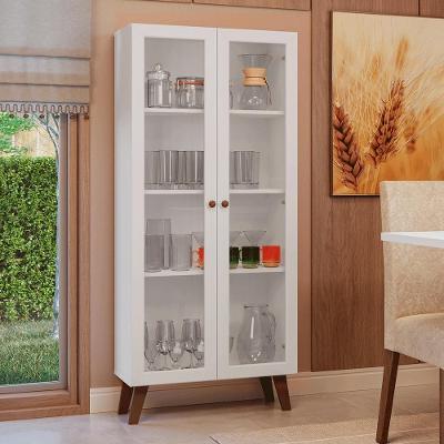 Cristaleira 70 Cm 2 Portas De Vidro Com Pés Trapézio Branco-rustic Vik Madesa