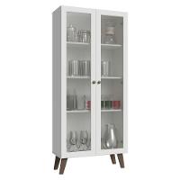 Cristaleira 70 Cm 2 Portas De Vidro Com Pés Trapézio Branco-rustic Vik Madesa - 2