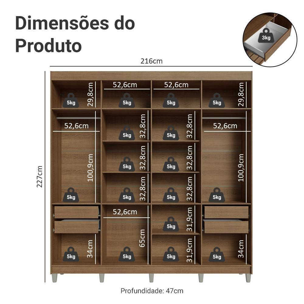 Guarda-roupa Casal Com Pés 8 Portas Batentes Com Espelho Rustic-preto-preto Netuno Madesa - 3