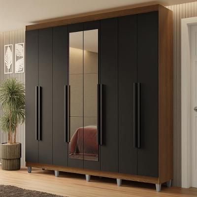 Guarda Roupa Casal Netuno 8 Portas Batentes Com Espelho Rustic-preto-preto