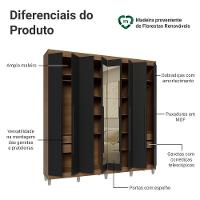 Guarda-roupa Casal Com Pés 8 Portas Batentes Com Espelho Rustic-preto-preto Netuno Madesa