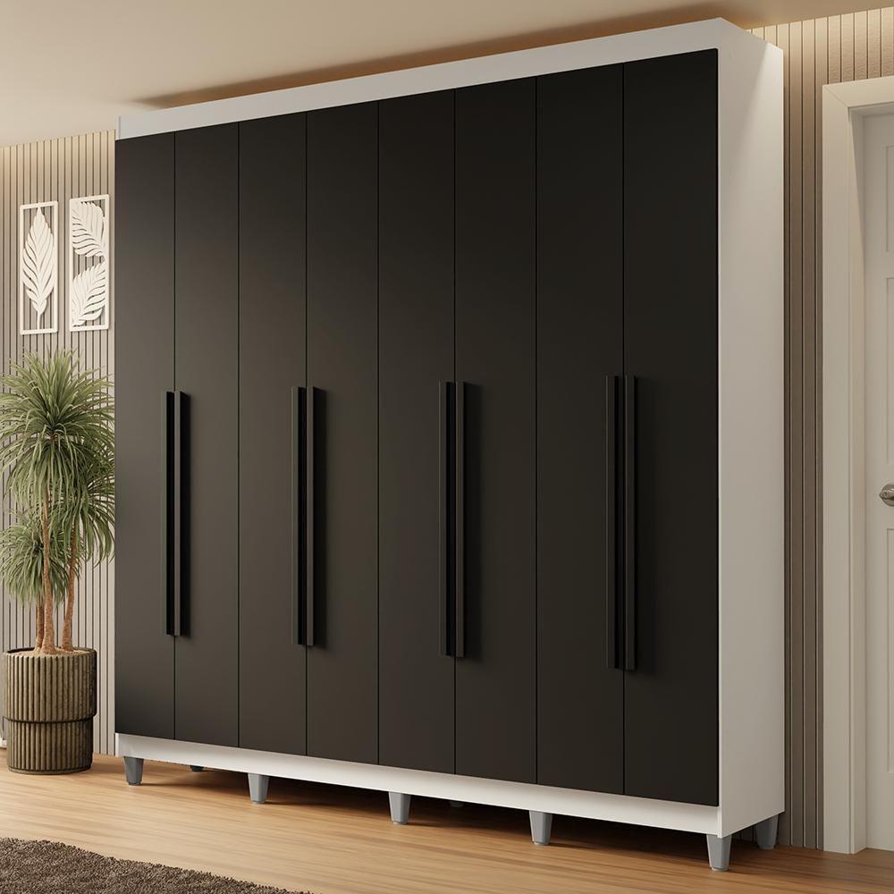 Guarda-roupa Casal Com Pés 8 Portas Batentes Branco-preto-preto Netuno Madesa - 1