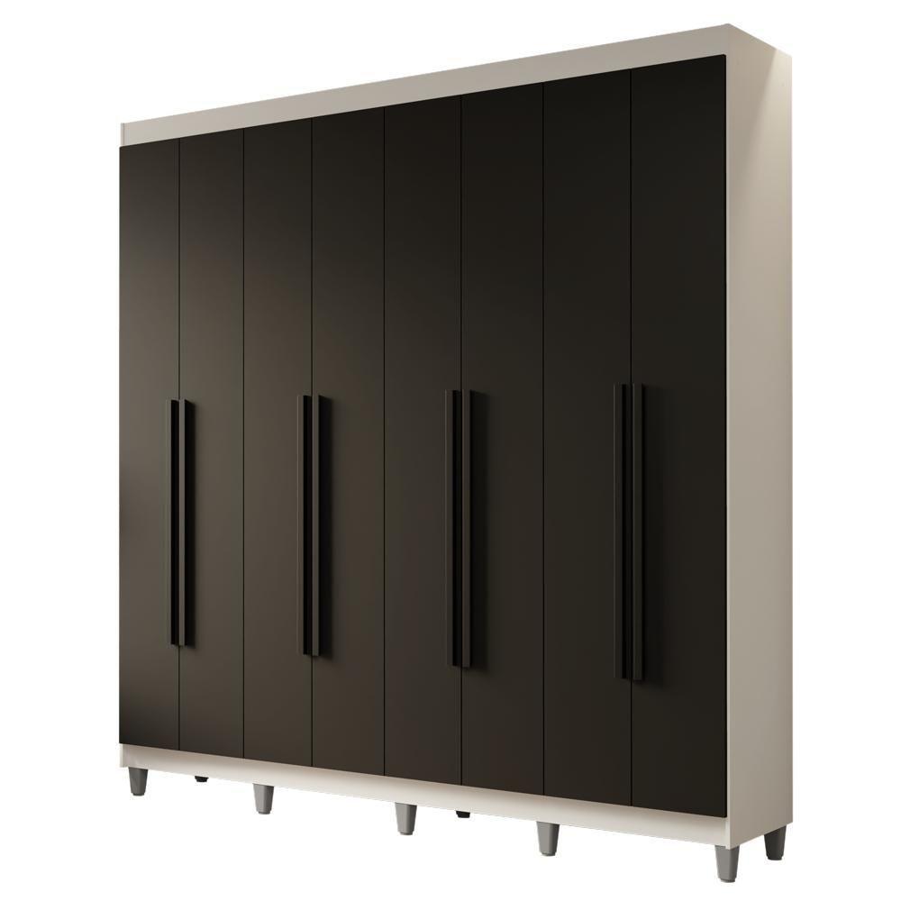 Guarda-roupa Casal Com Pés 8 Portas Batentes Branco-preto-preto Netuno Madesa - 2