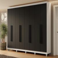 Guarda-roupa Casal Com Pés 8 Portas Batentes Branco-preto-preto Netuno Madesa - 1