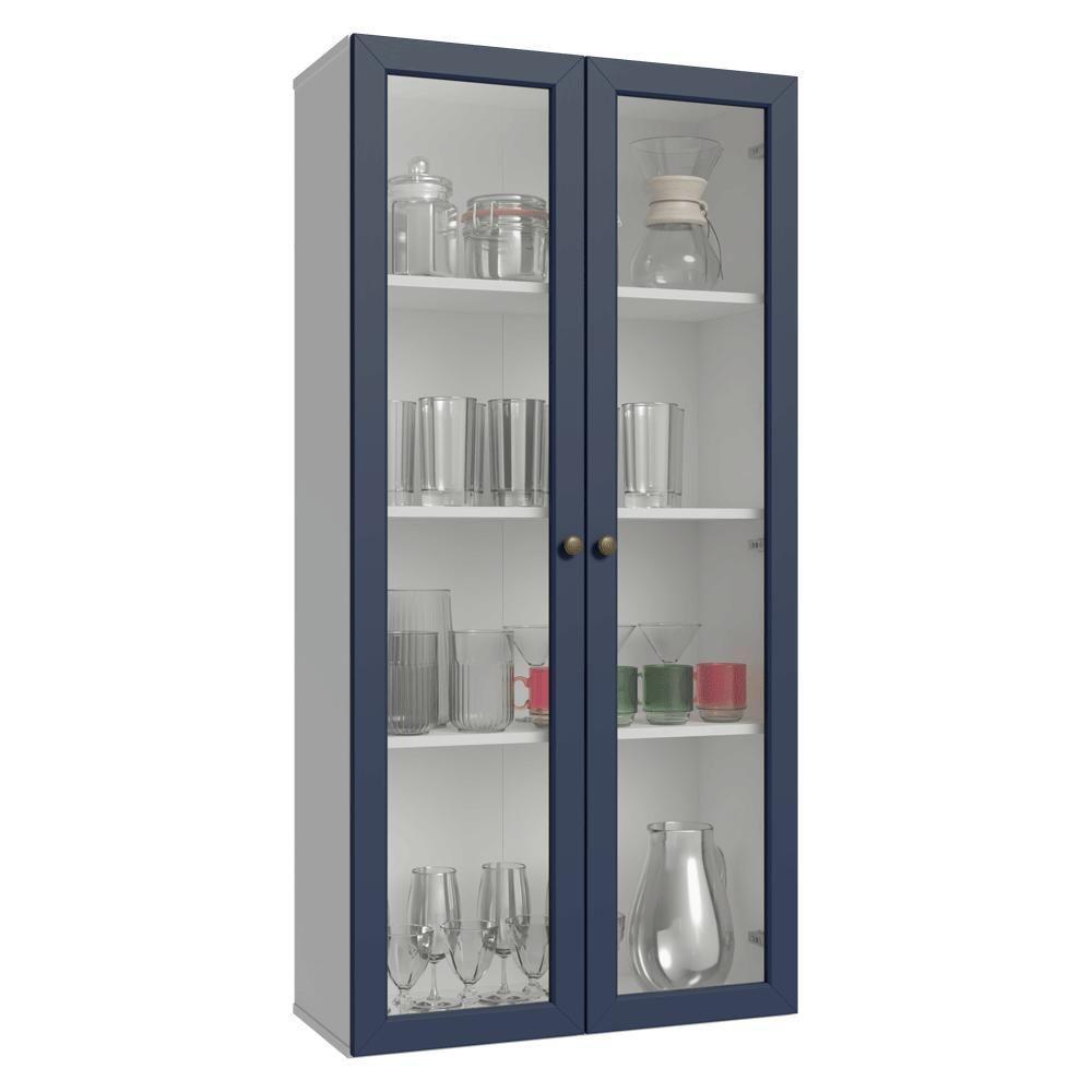 Cristaleira Suspensa 70 Cm 2 Portas De Vidro Branco-azul Vik Madesa - 2