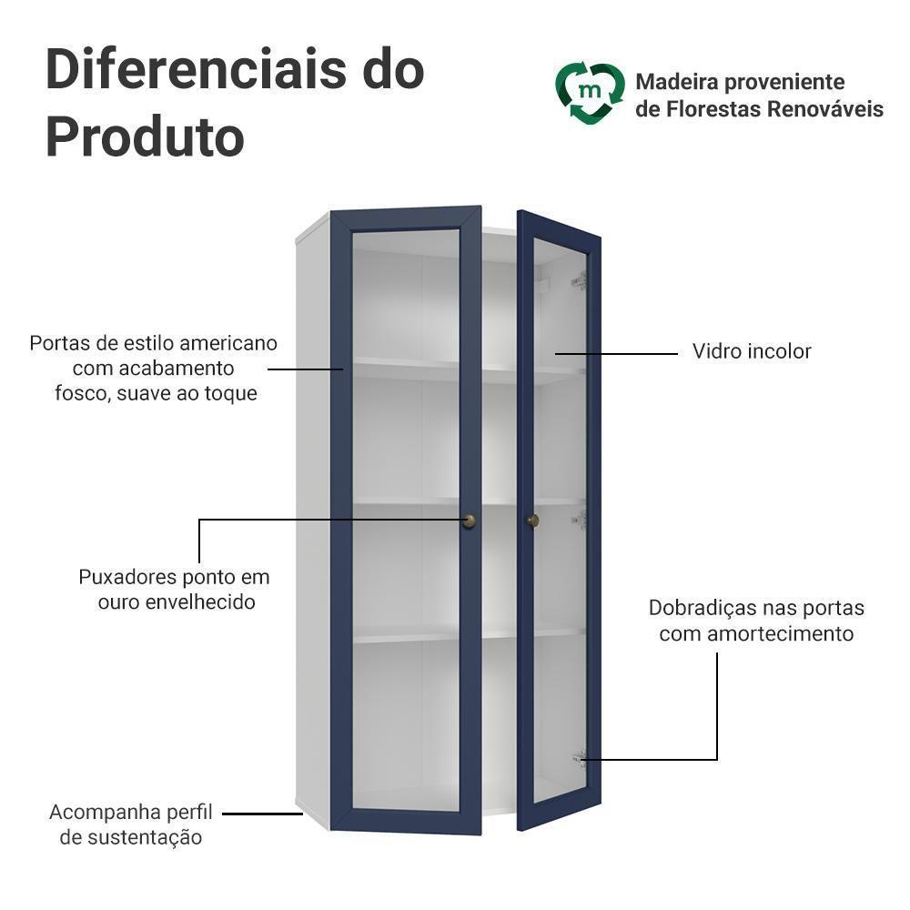 Cristaleira Suspensa 70 Cm 2 Portas De Vidro Branco-azul Vik Madesa - 4