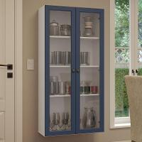 Cristaleira Suspensa 70 Cm 2 Portas De Vidro Branco-azul Vik Madesa - 1