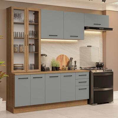 Armário de Cozinha Completa Agata 7 Portas 3 Gavetas MDF 270cm Cinza Rustic