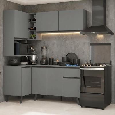 Armário de Cozinha Completa de Canto Nice Madesa 05 9 Portas 1 Gaveta 265 cm Cinza