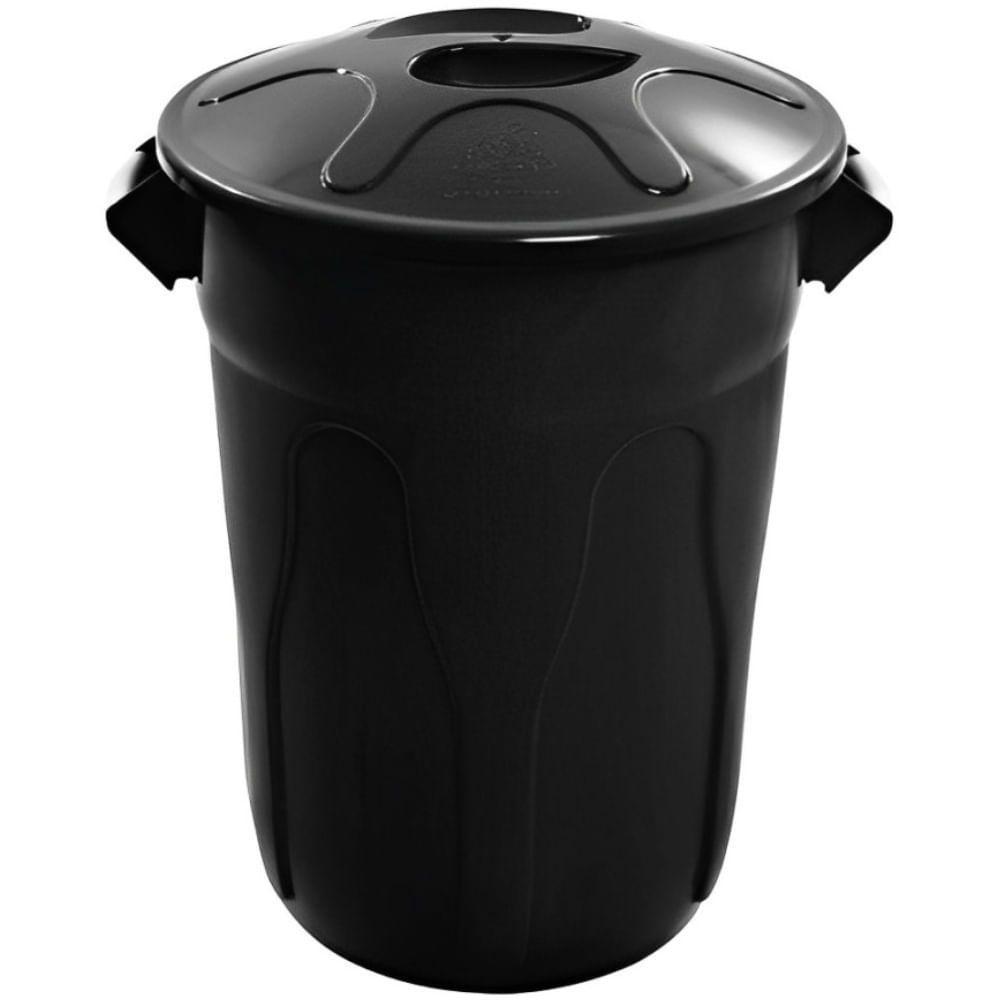 Cesto Plástico 66cm Com Tampa Preto De 100 Litros 00363-e100 - Cr100p - Jsn - 1