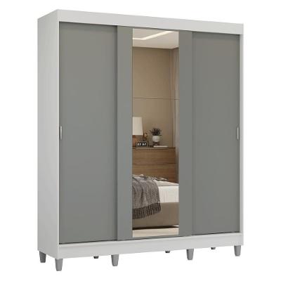 Guarda Roupa Casal Reno 3 Portas de Correr 4 Gavetas Branco-cinza MDP