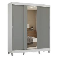 Guarda-roupa Casal Com Pés 3 Portas De Correr Com Espelho Branco/cinza Reno Madesa - 2