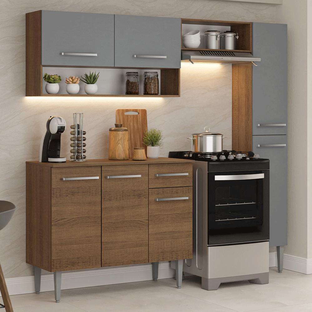 Armário De Cozinha Completa 197 Cm Rustic-cinza Emilly Madesa 01 - 1
