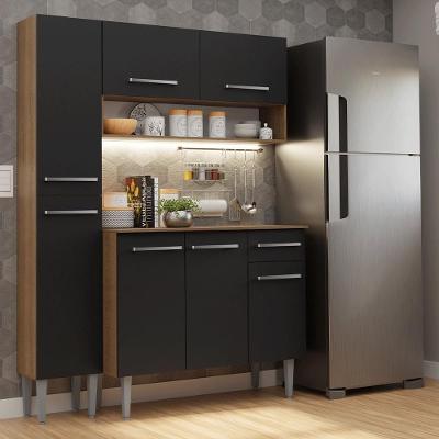 Armário de Cozinha Compacta Emilly 7 Portas 1 Gaveta 137cm Rustic com Preto