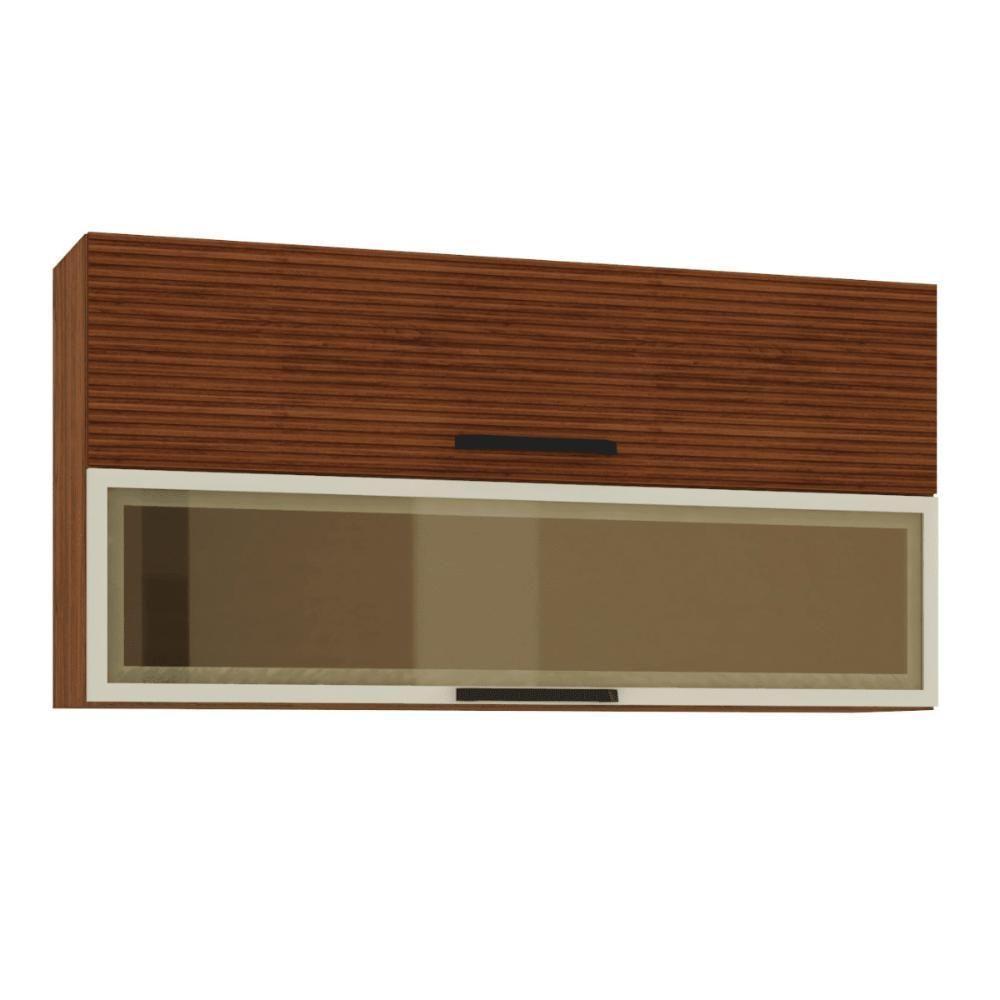 Armário 2 Basculante C- Vidro 120 Cm Ametista Nogueira Ripado - 2