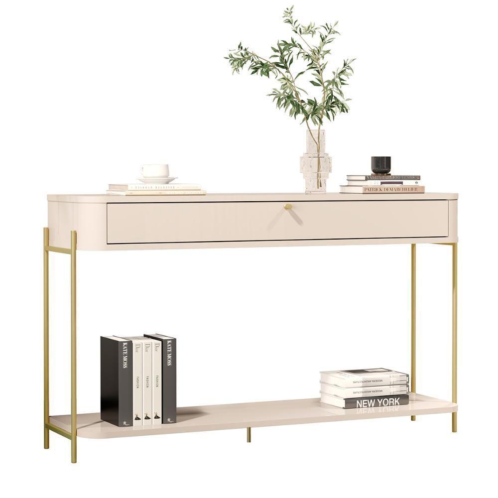 Aparador Buffet Sala Tucupí Com 1 Gaveta E Pés De Metal Off White Dourado - 1