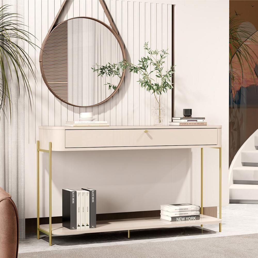 Aparador Buffet Sala Tucupí Com 1 Gaveta E Pés De Metal Off White Dourado - 2