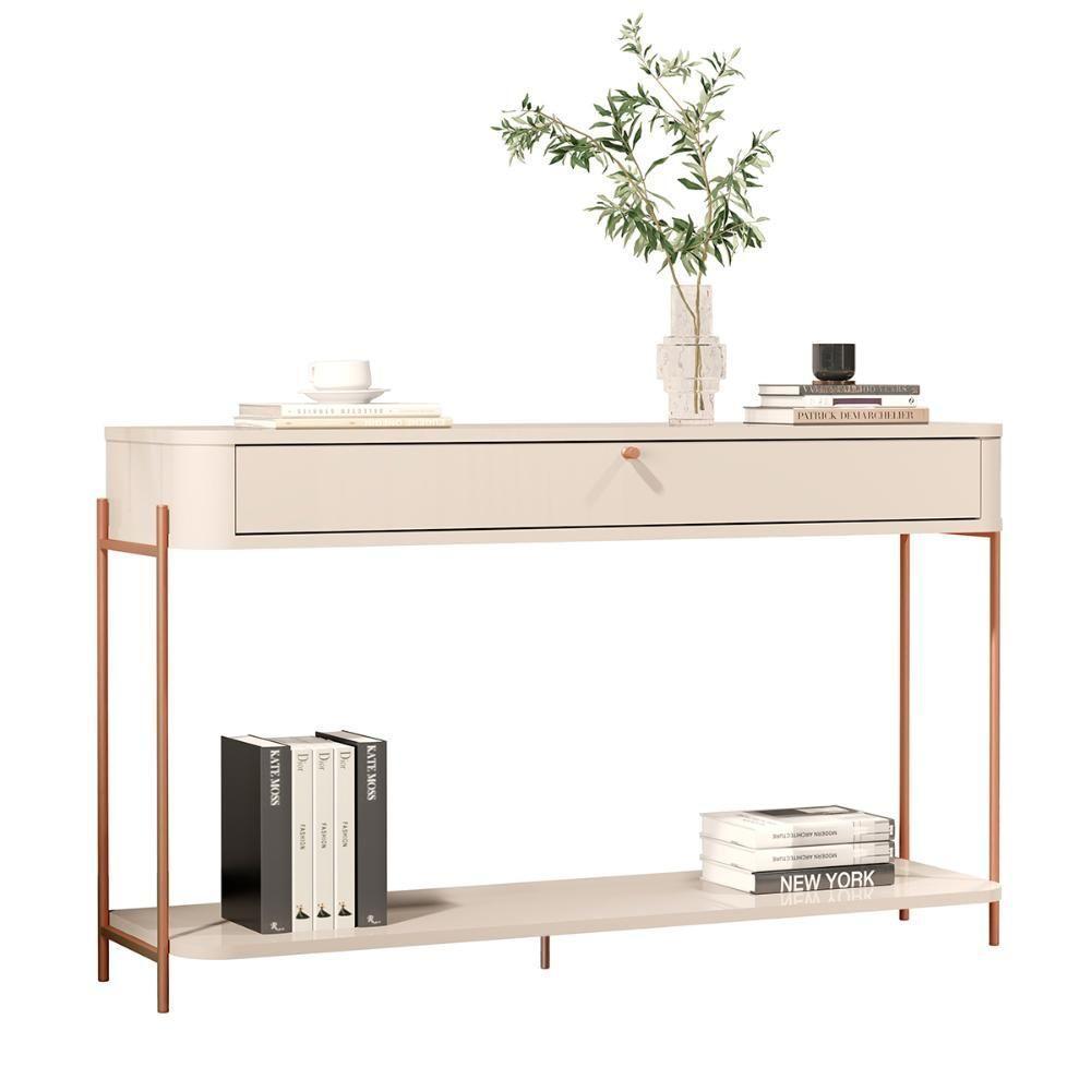Aparador Buffet Sala Tucupí Com 1 Gaveta E Pés De Metal Off White Bronze - 1