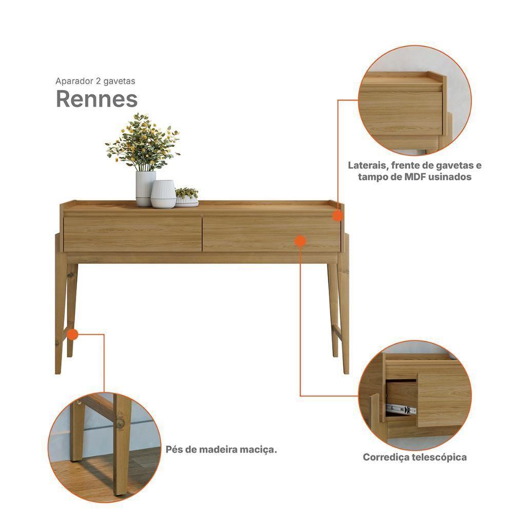 Aparador Buffet Rennes Com 2 Gavetas E Pés De Madeira Maciça Hanover - 3