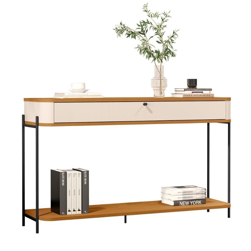 Aparador Buffet Sala Tucupí Com 1 Gaveta E Pés De Metal Off White Nature Preto - 1