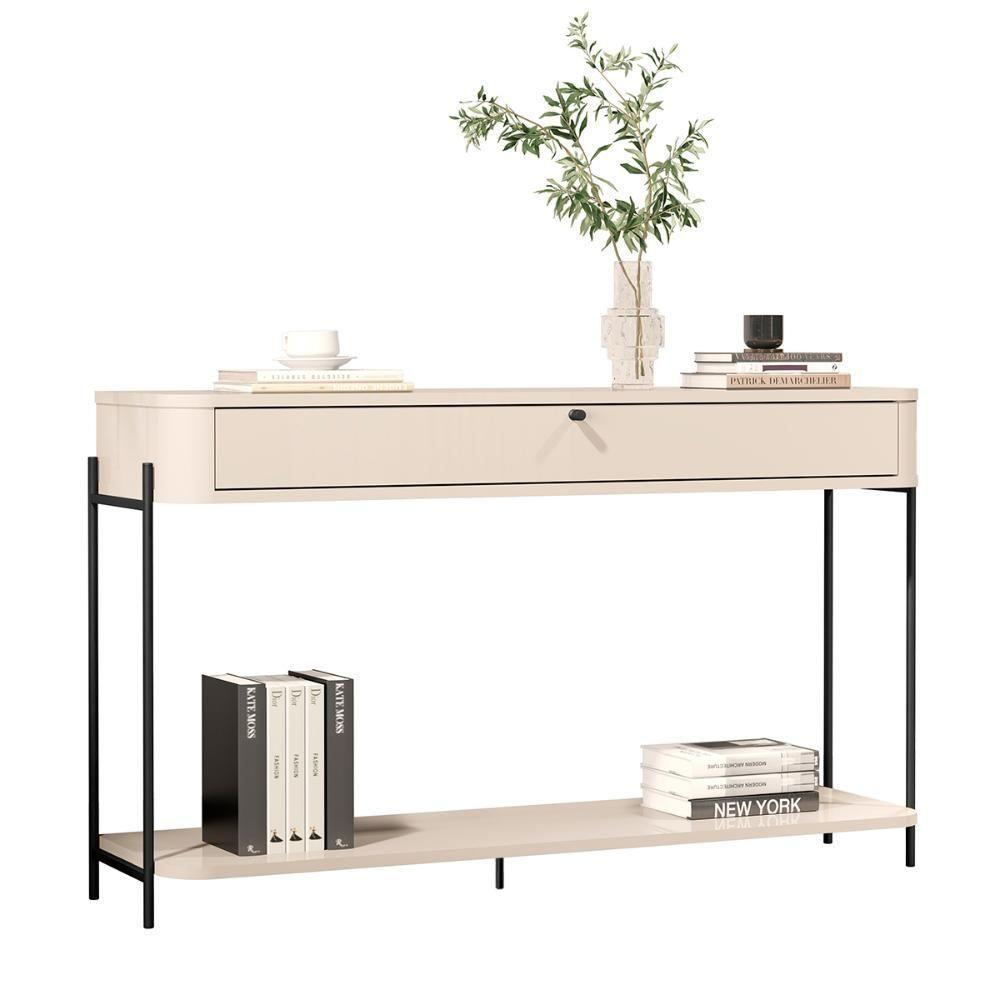 Aparador Buffet Sala Tucupí Com 1 Gaveta E Pés De Metal Off White Preto - 1