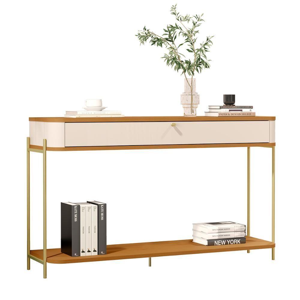 Aparador Buffet Sala Tucupí Com 1 Gaveta E Pés De Metal Off White Nature Dourado - 1