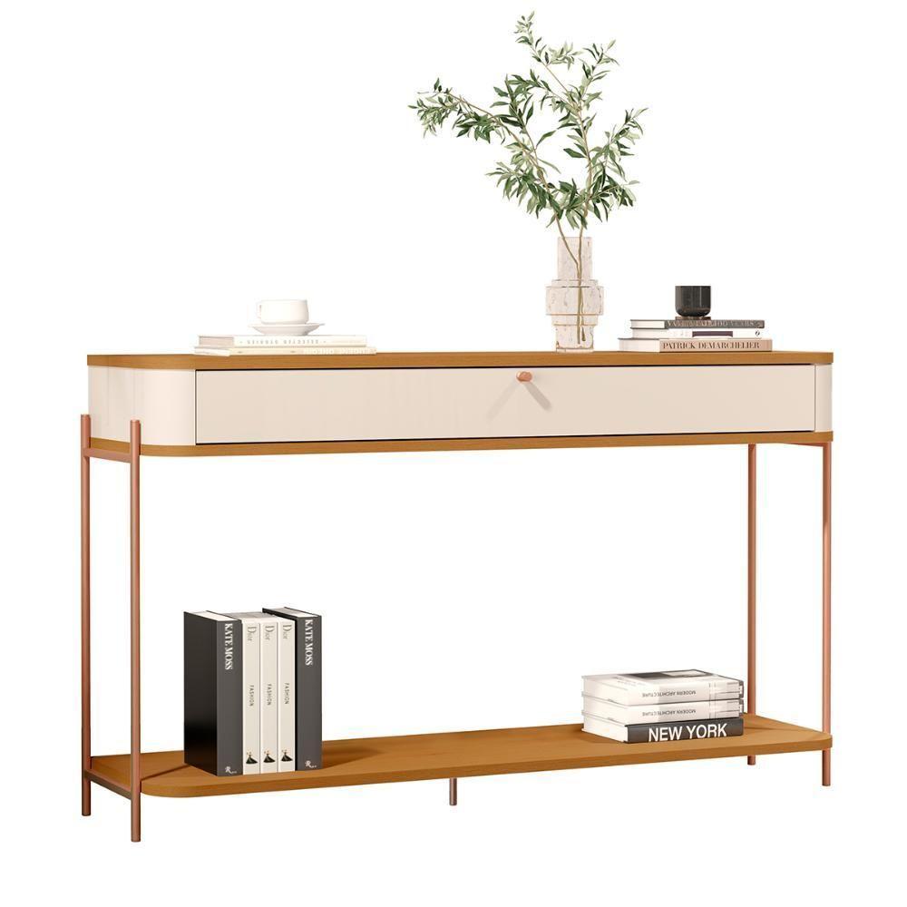 Aparador Buffet Sala Tucupí Com 1 Gaveta E Pés De Metal Off White Nature Bronze - 1