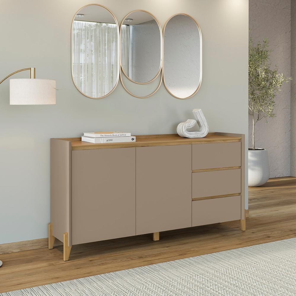 Aparador Buffet Rennes 2 Portas 3 Gavetas Pés Madeira Maciça Hanover Fendi - 2