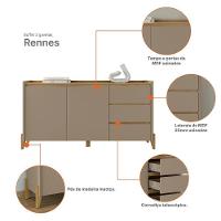 Aparador Buffet Rennes 2 Portas 3 Gavetas Pés Madeira Maciça Hanover Fendi - 3