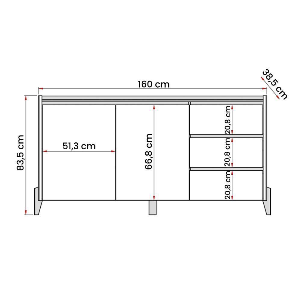 Aparador Buffet Rennes 2 Portas 3 Gavetas Pés Madeira Maciça Hanover - 4