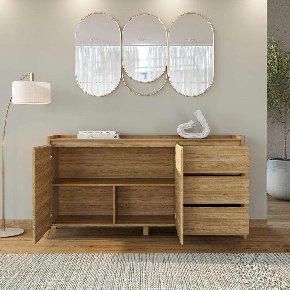 Aparador Buffet Rennes 2 Portas 3 Gavetas Pés Madeira Maciça Hanover - 5