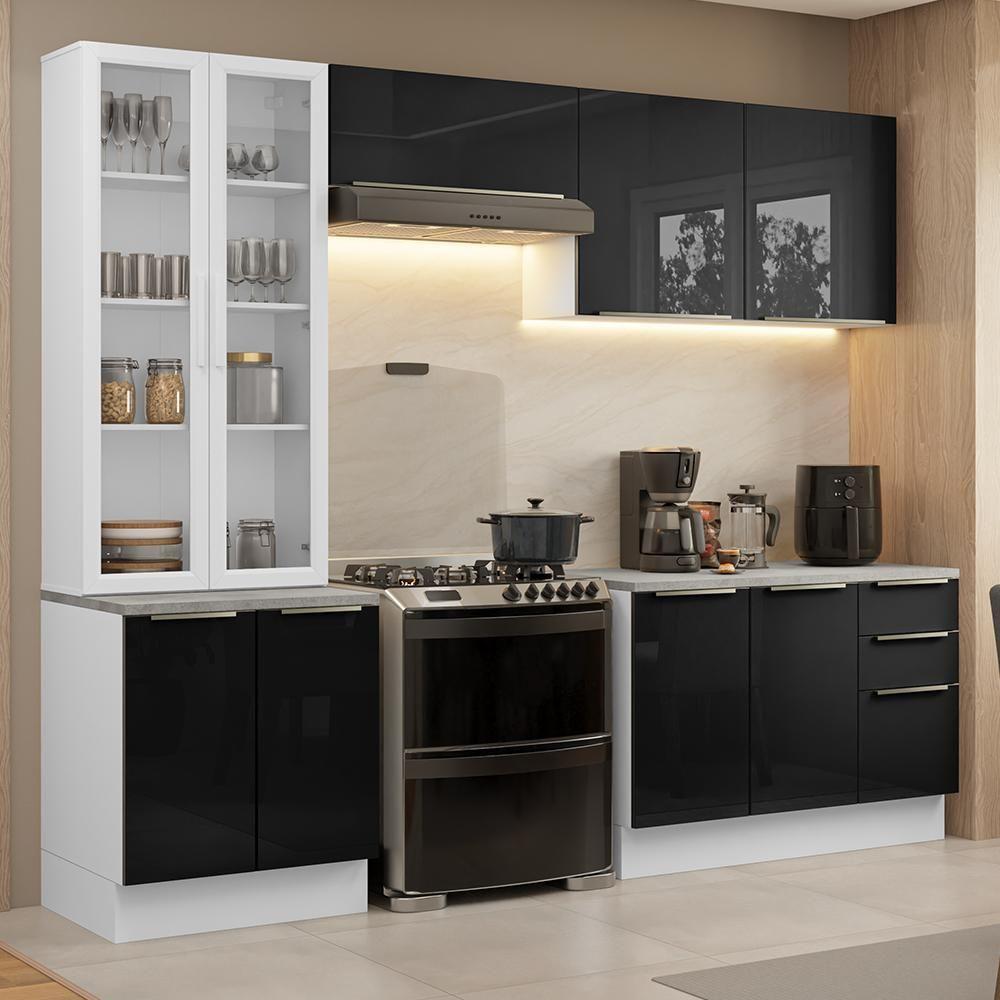 Armário De Cozinha Completa 270cm Branco/preto Lux Madesa 04 - 1