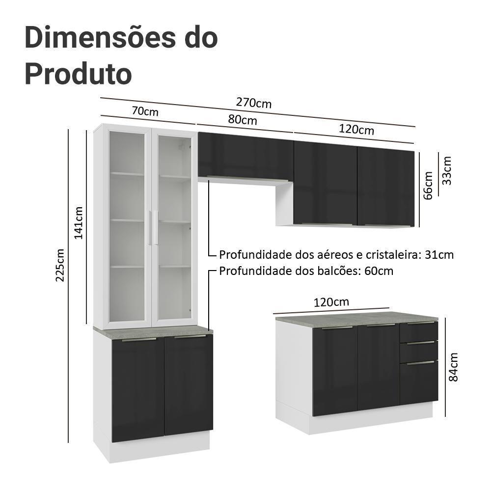 Armário De Cozinha Completa 270cm Branco/preto Lux Madesa 04 - 3