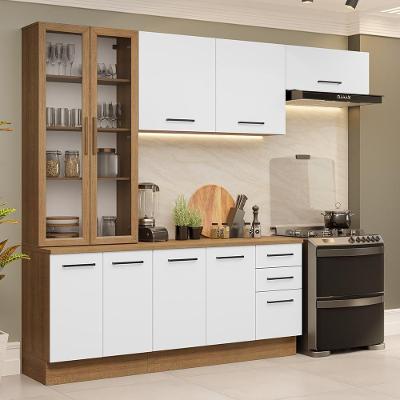 Cozinha Completa Agata 7 Portas 3 Gavetas MDF 270cm Rustic-branco