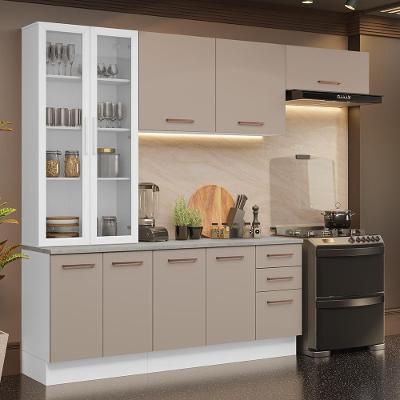 Cozinha Completa Agata 7 Portas 3 Gavetas MDF 270cm Creme com Puxadores em Alumínio