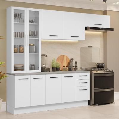 Cozinha Completa Agata 8 Portas 3 Gavetas MDP 270cm Branco com Corrediças Telescópicas