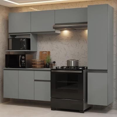 Armário de Cozinha Completa Nice 8 Portas 1 Gaveta MDF 240 cm Cinza com Balcão e Paneleiro