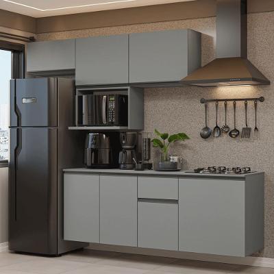 Armário de Cozinha Completa Nice 7 Portas 1 Gaveta MDP 240 cm Cinza Contemporâneo