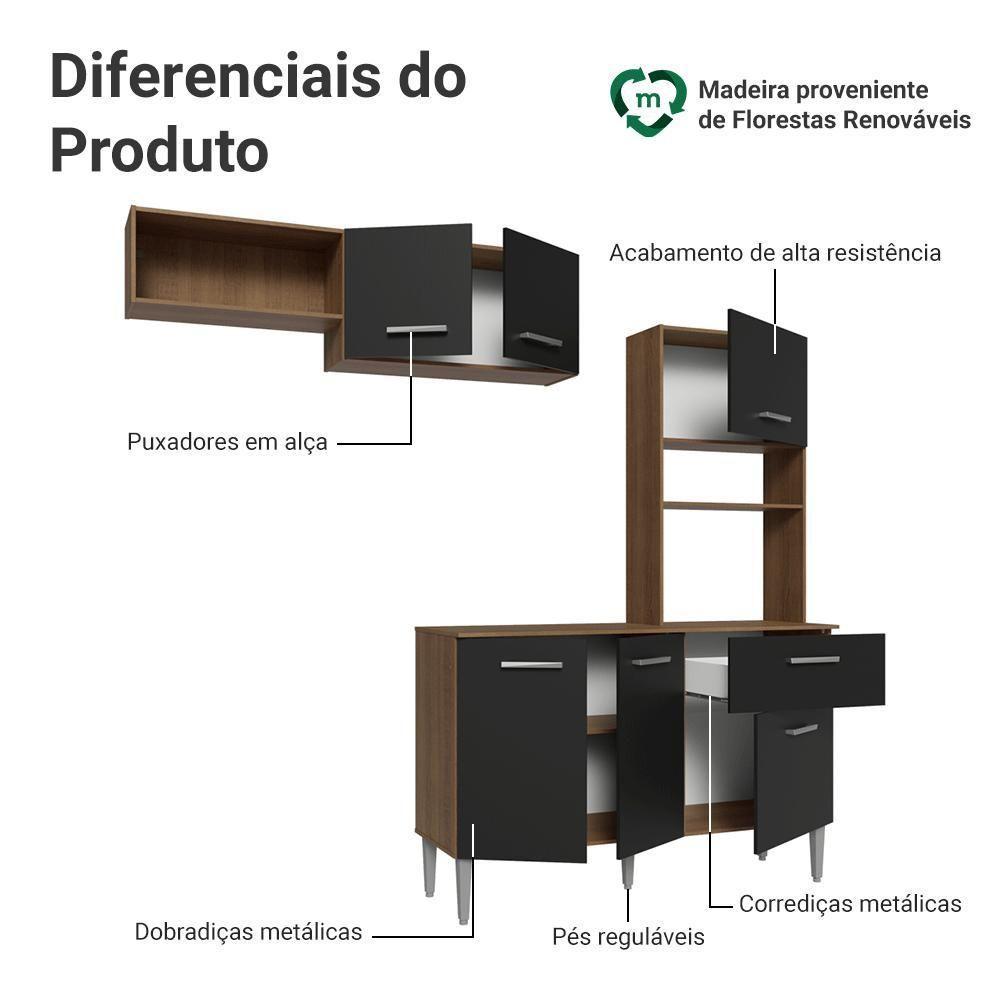 Armário De Cozinha Compacta 196cm Rustic-preto Aura Madesa 01 - 4