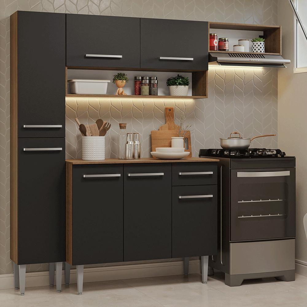 Armário De Cozinha Completa 197 Cm Rustic-preto Emilly Madesa 02 - 1