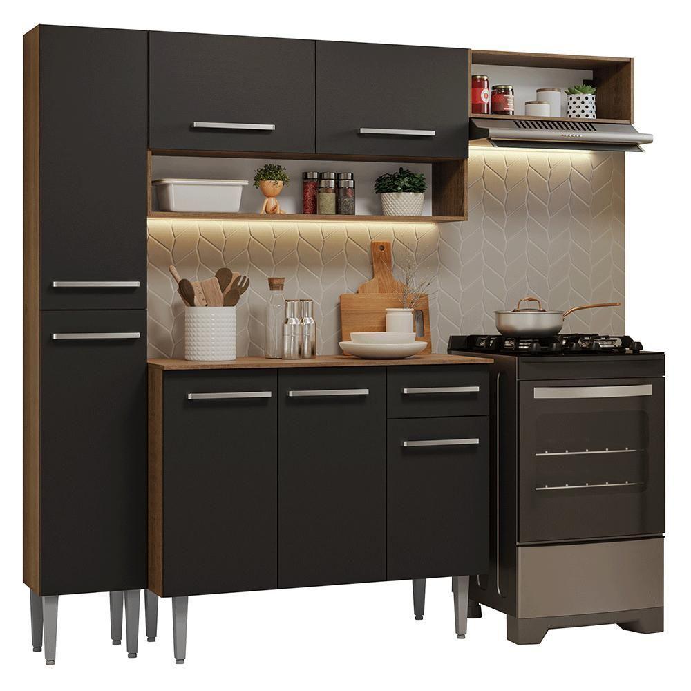 Armário De Cozinha Completa 197 Cm Rustic-preto Emilly Madesa 02 - 2