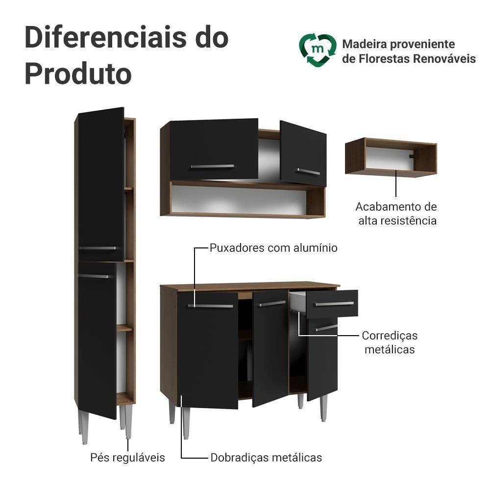 Armário De Cozinha Completa 197 Cm Rustic-preto Emilly Madesa 02 - 4