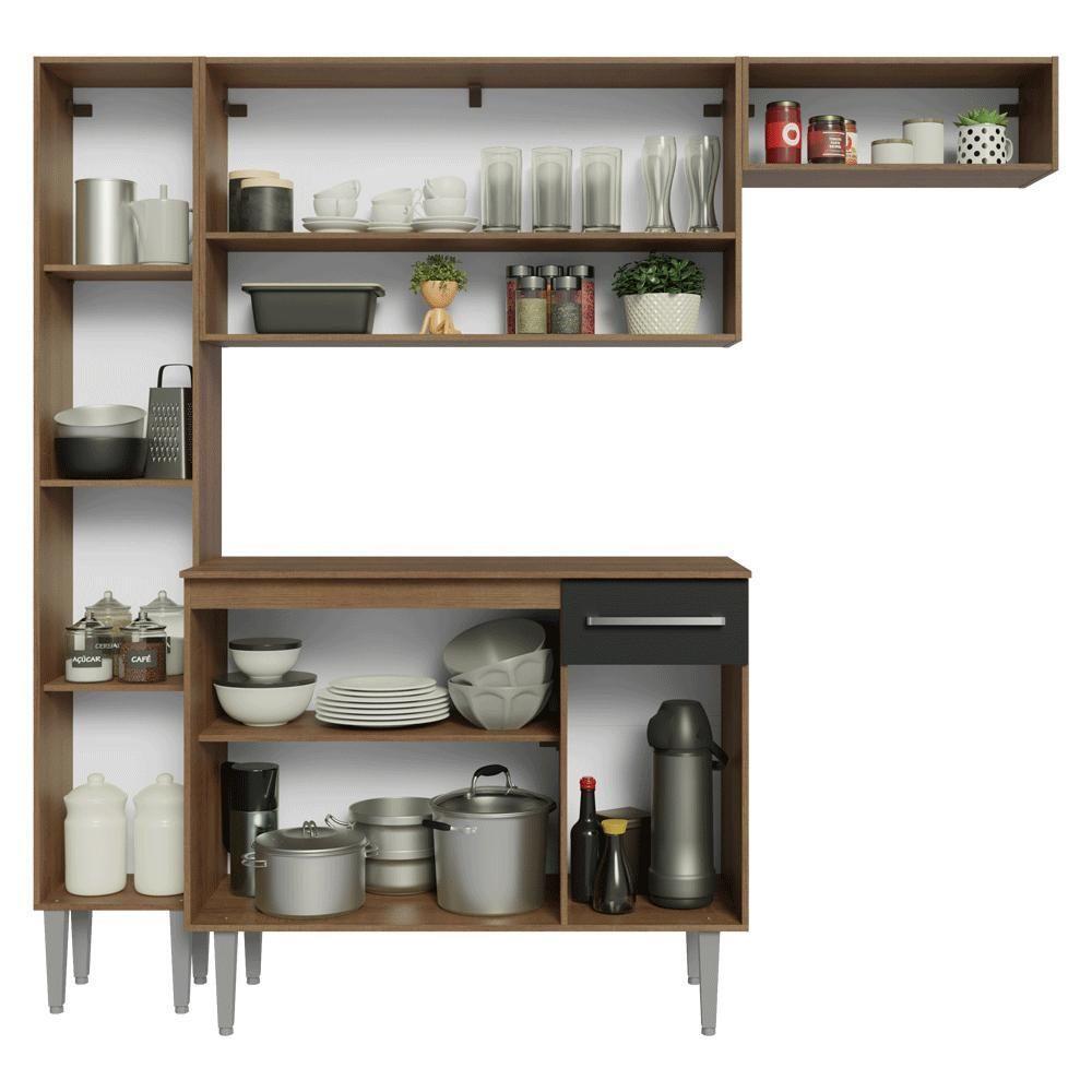 Armário De Cozinha Completa 197 Cm Rustic-preto Emilly Madesa 02 - 5
