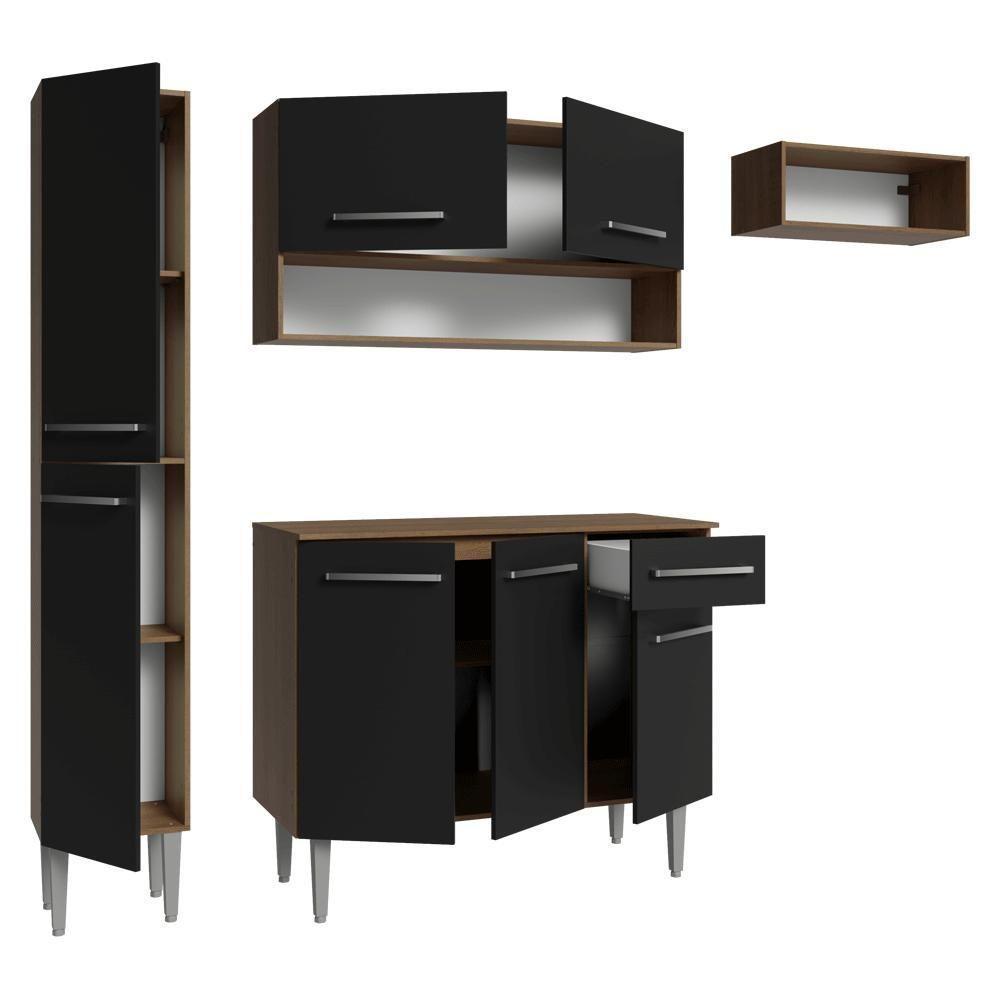 Armário De Cozinha Completa 197 Cm Rustic-preto Emilly Madesa 02 - 8