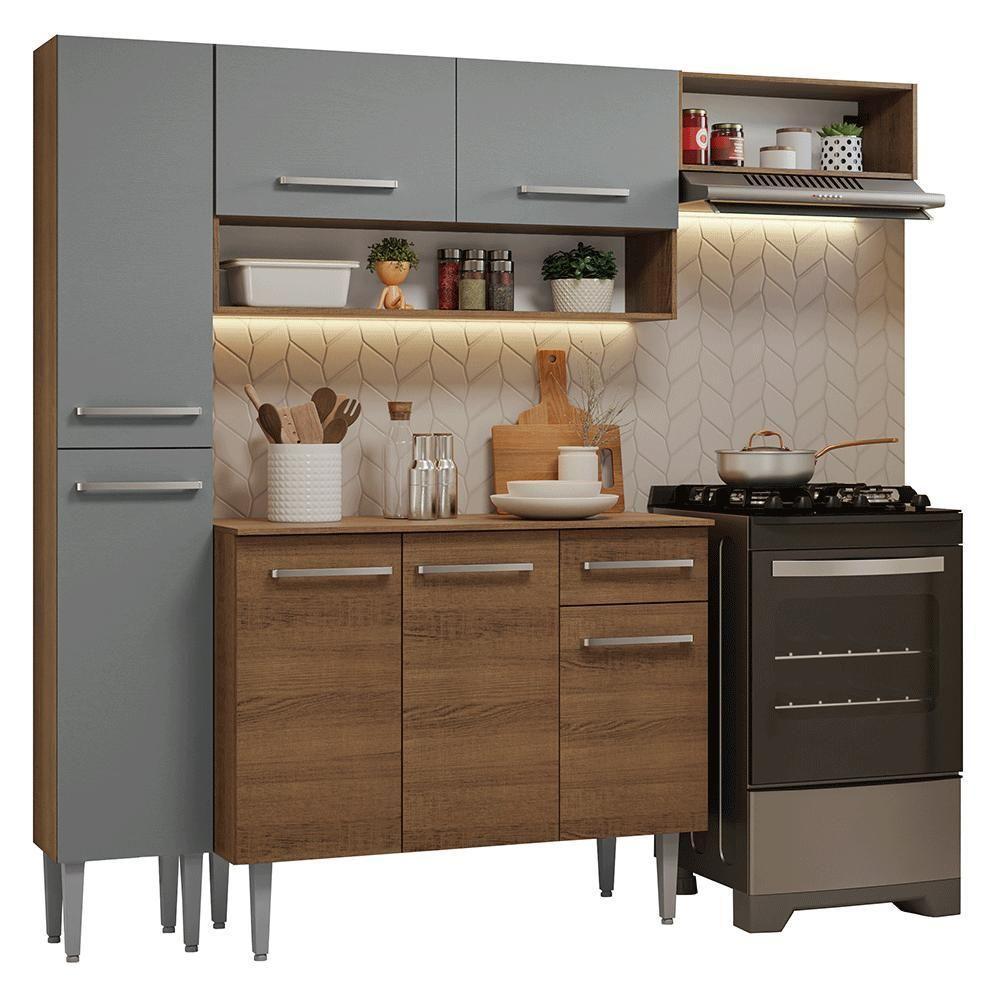 Armário De Cozinha Completa 197 Cm Rustic-cinza Emilly Madesa 02 - 5