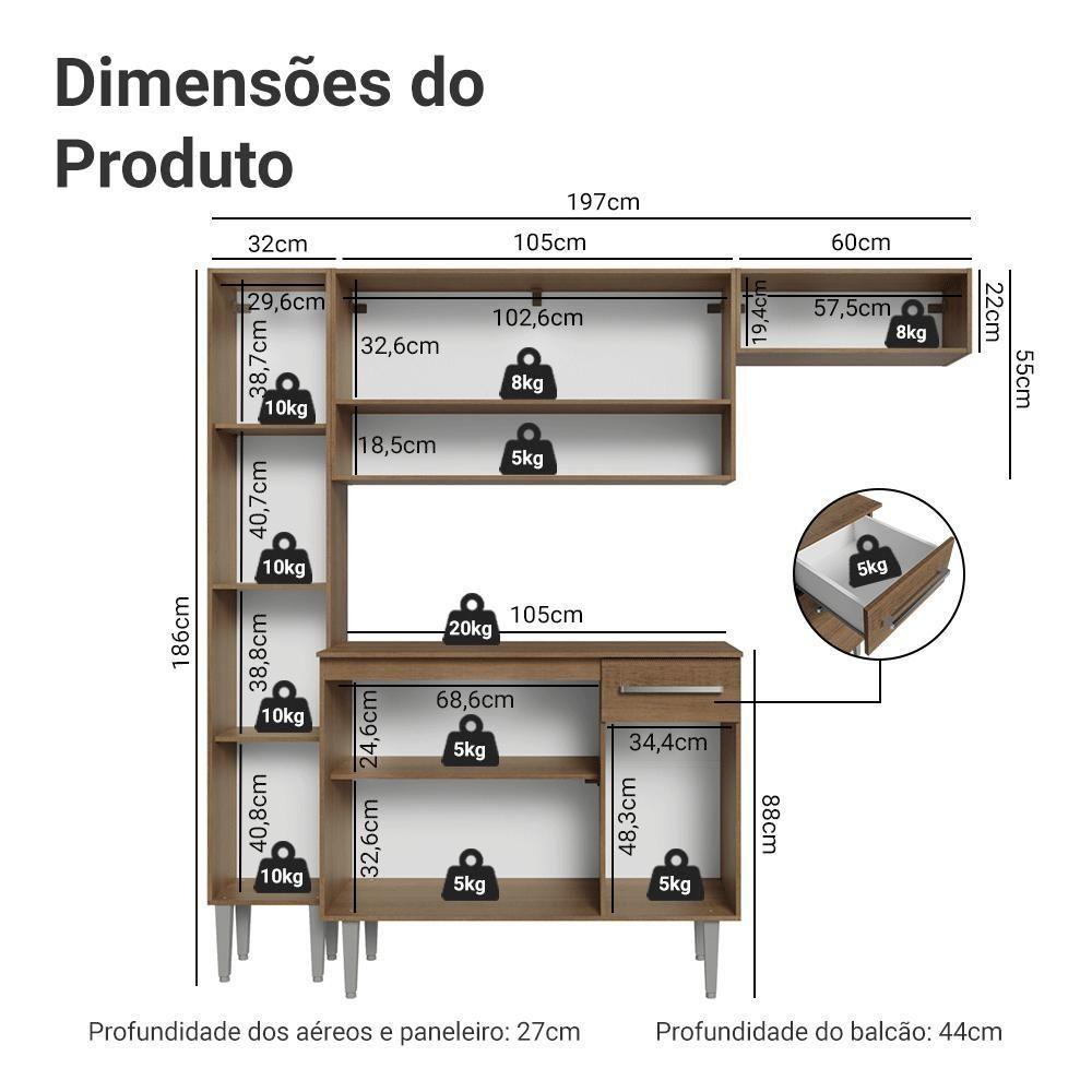 Armário De Cozinha Completa 197 Cm Rustic-cinza Emilly Madesa 02 - 6