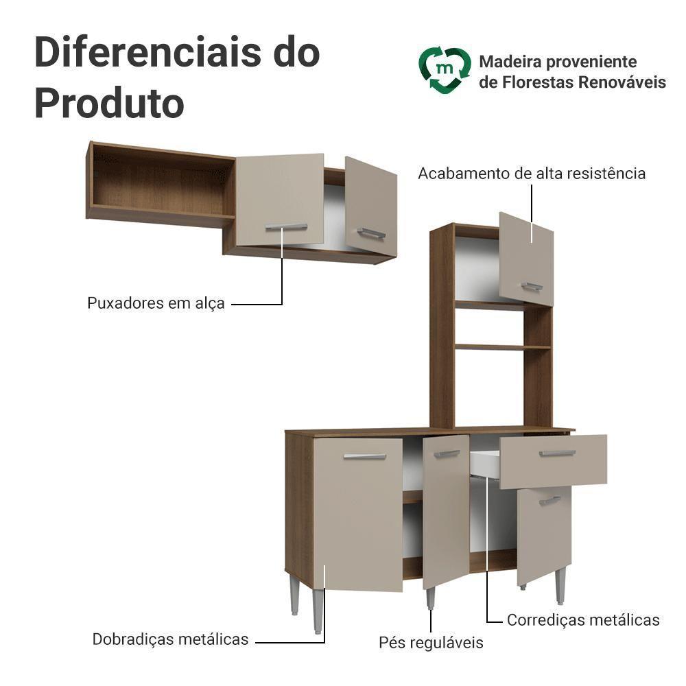 Armário De Cozinha Compacta 196cm Rustic-crema Aura Madesa 01 - 4